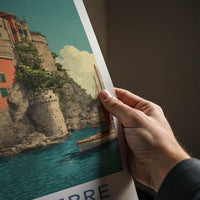 Cinque Terre Poster - Italy Travel Art - Coastal Village Boats Home Decor