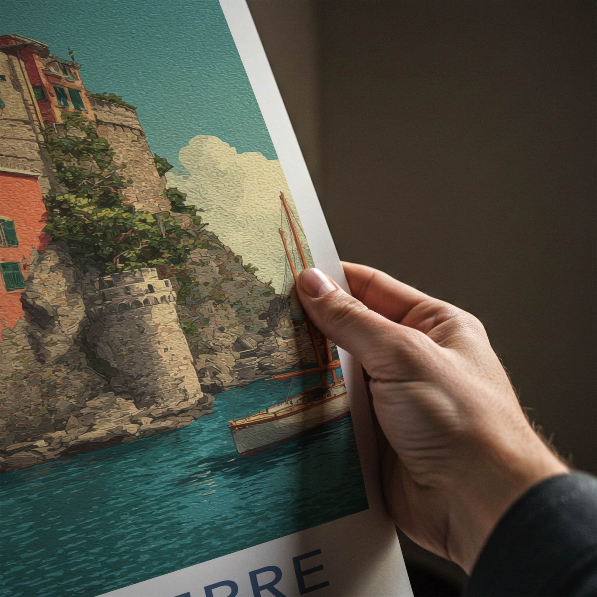 Cinque Terre Poster - Italy Travel Art - Coastal Village Boats Home Decor