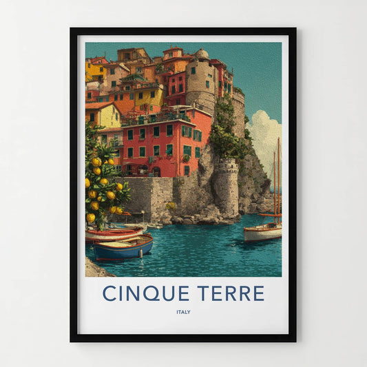 Cinque Terre Poster - Italy Travel Art - Coastal Village Boats Home Decor
