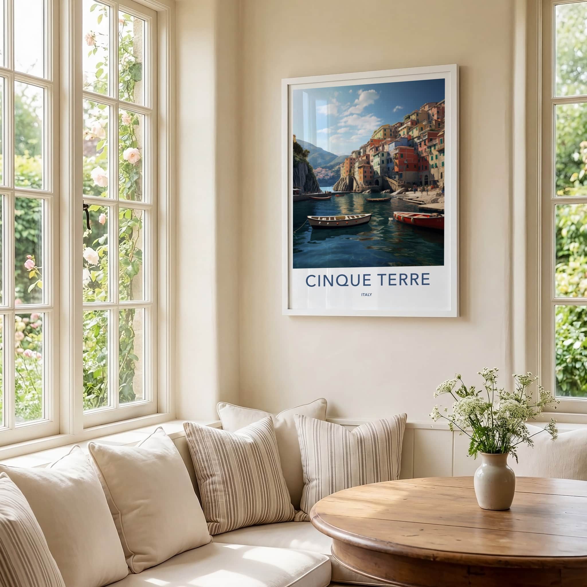 Cinque Terre Poster - Italy Travel Art - Colorful Village Boats Home Decor
