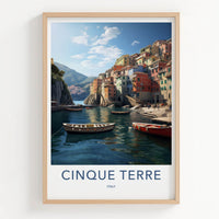 Cinque Terre Poster - Italy Travel Art - Colorful Village Boats Home Decor