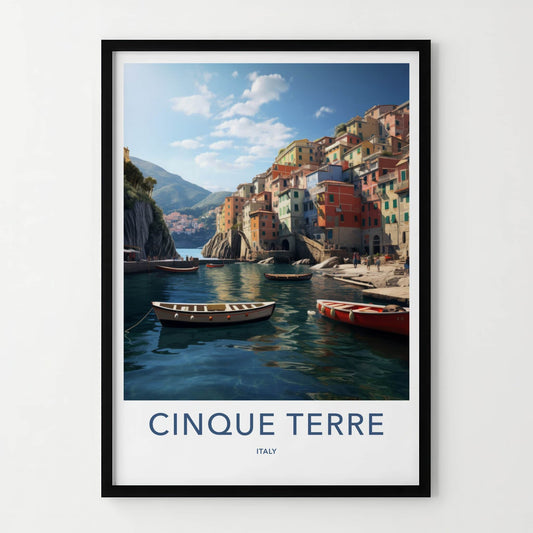 Cinque Terre Poster - Italy Travel Art - Colorful Village Boats Home Decor