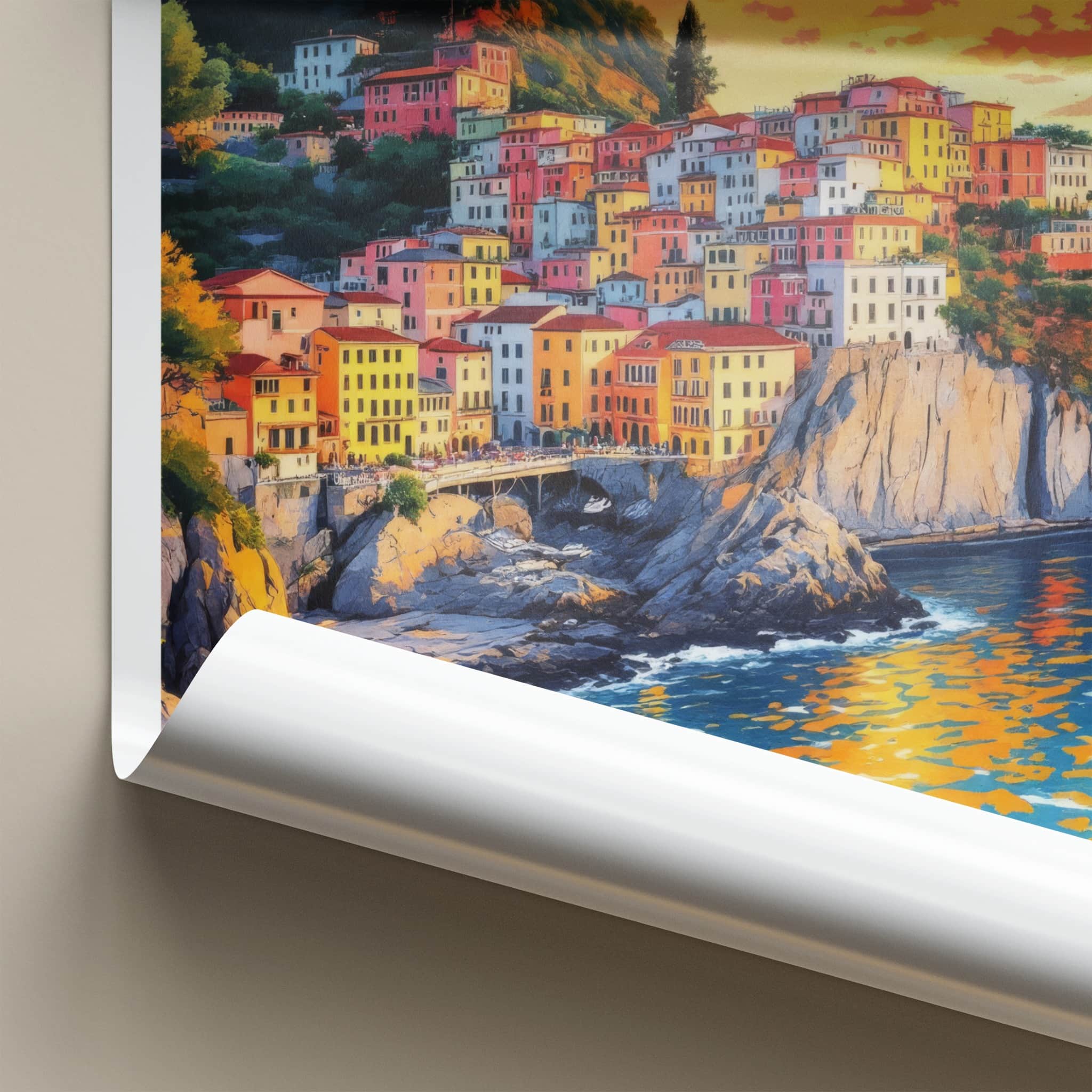 Cinque Terre Poster - Italy Travel Art - Vibrant Cliffside Village Home Decor