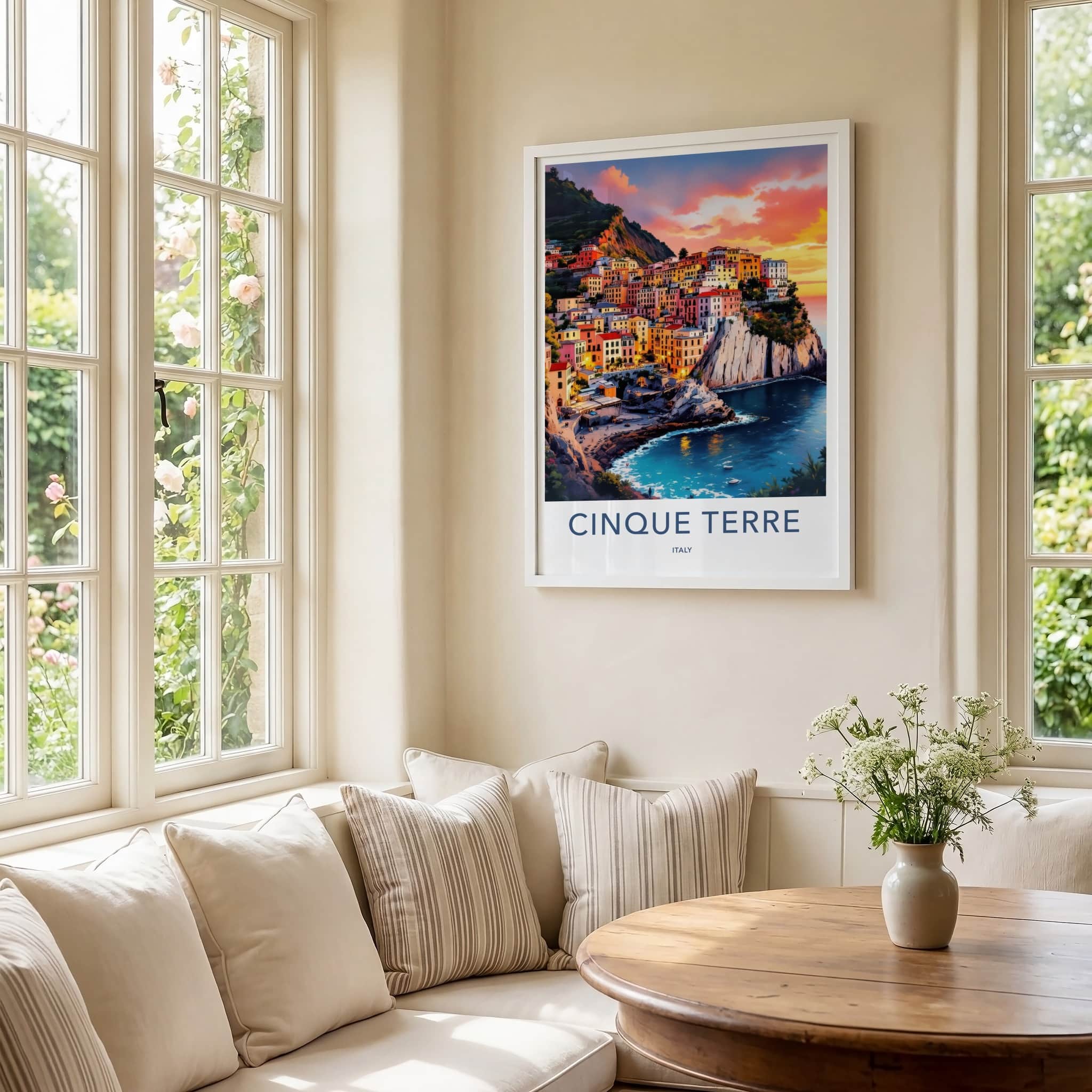 Cinque Terre Poster - Italy Travel Art - Vibrant Coastal Sunset Wall Decor