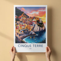 Cinque Terre Poster - Italy Travel Art - Vibrant Coastal Sunset Wall Decor