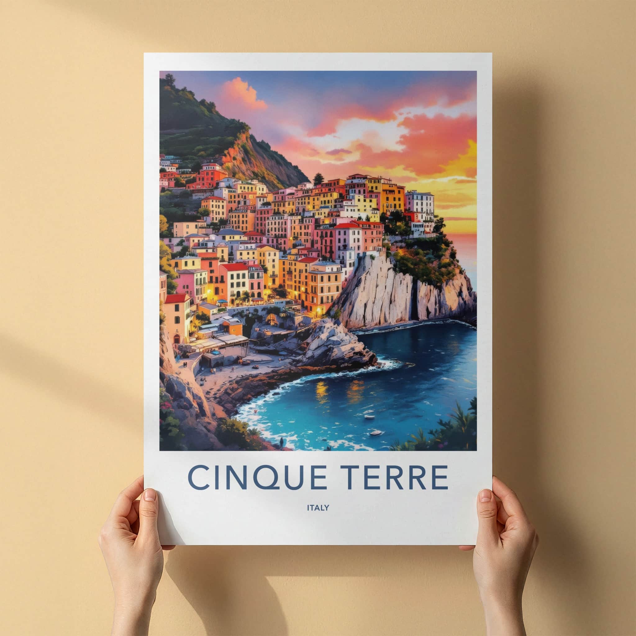 Cinque Terre Poster - Italy Travel Art - Vibrant Coastal Sunset Wall Decor