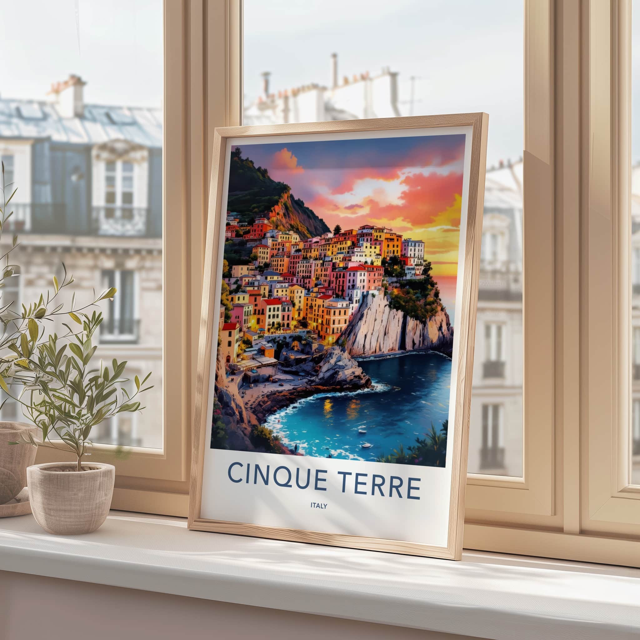 Cinque Terre Poster - Italy Travel Art - Vibrant Coastal Sunset Wall Decor