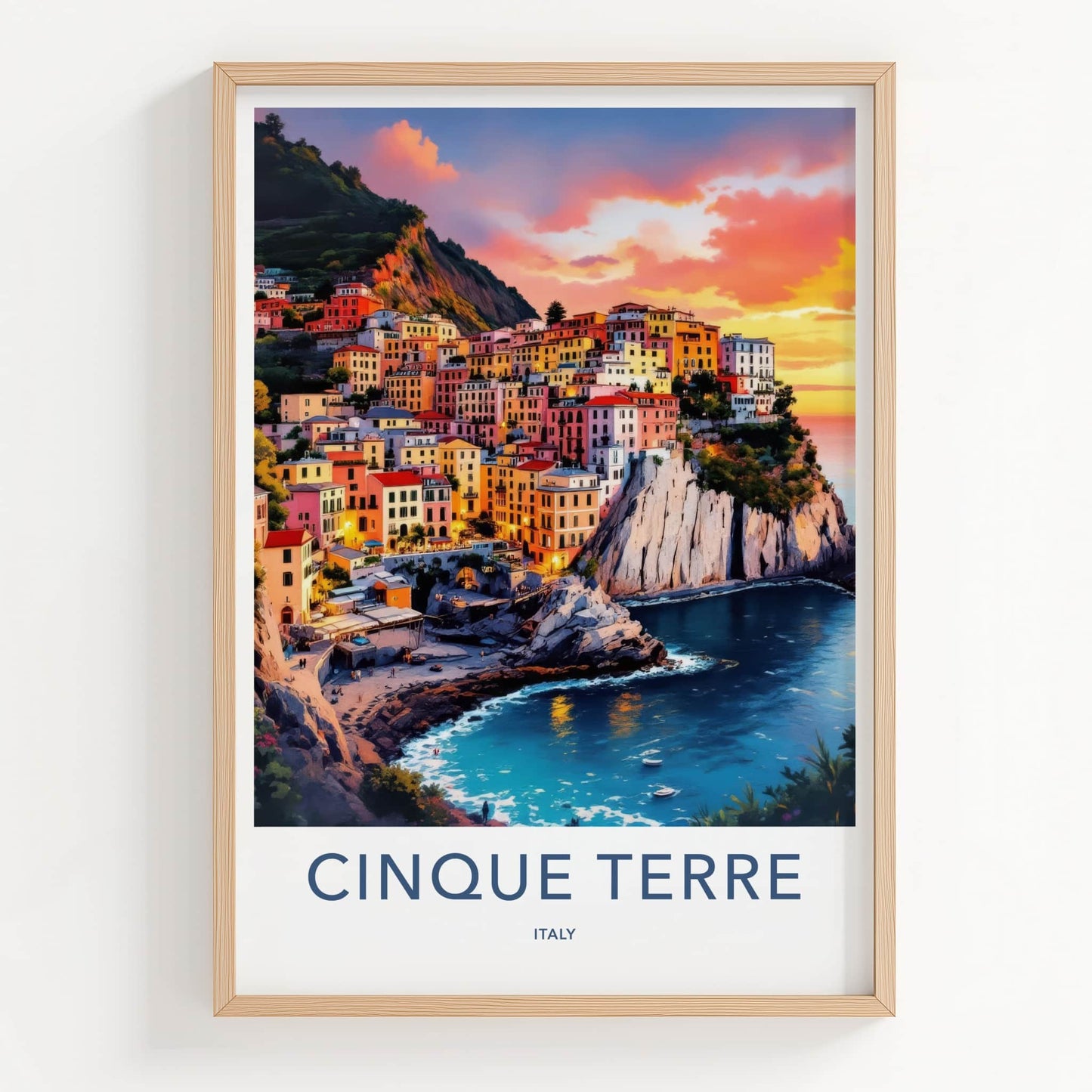 Cinque Terre Poster - Italy Travel Art - Vibrant Coastal Sunset Wall Decor