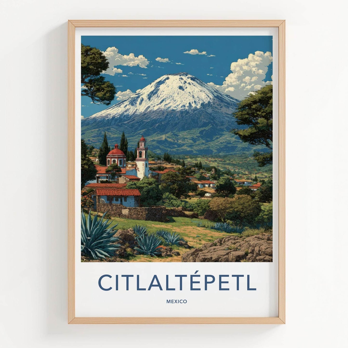 Citlaltepetl Poster - Mexico Travel Art - Snowy Mountain Village Home Decor