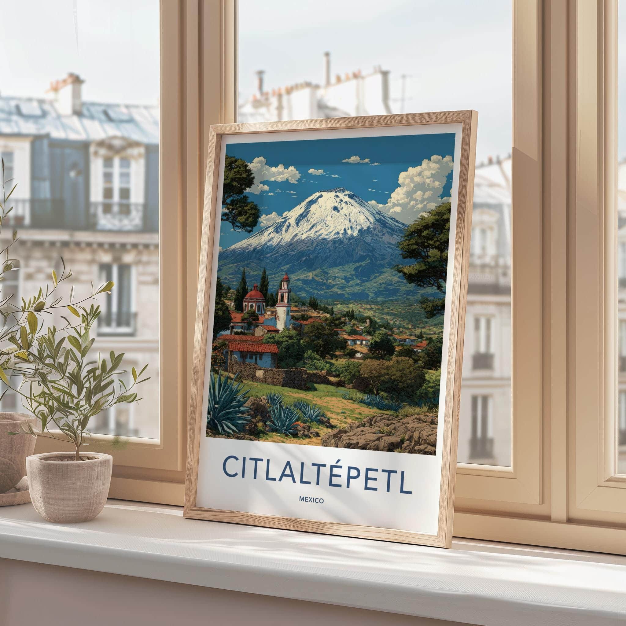 Citlaltepetl Poster - Mexico Travel Art - Snowy Mountain Village Home Decor