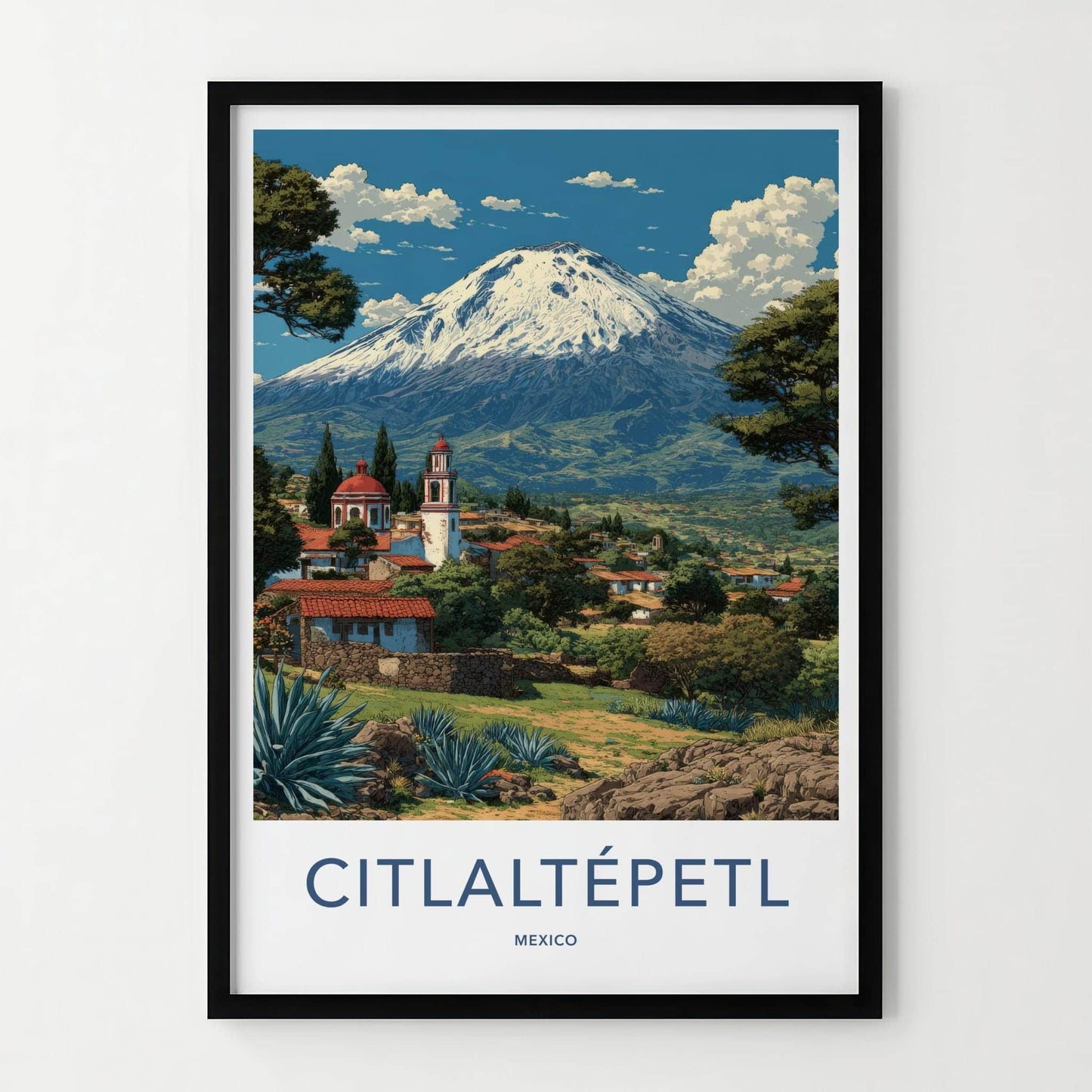 Citlaltepetl Poster - Mexico Travel Art - Snowy Mountain Village Home Decor