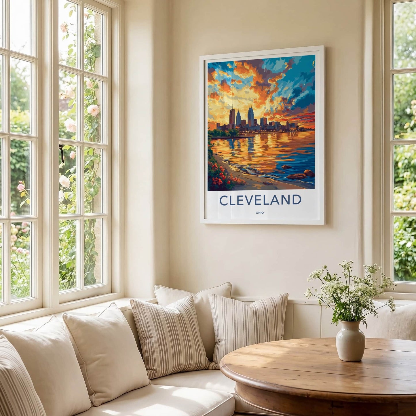 Cleveland Poster - Ohio Travel Art - Vibrant Sunset Reflections Home Decor