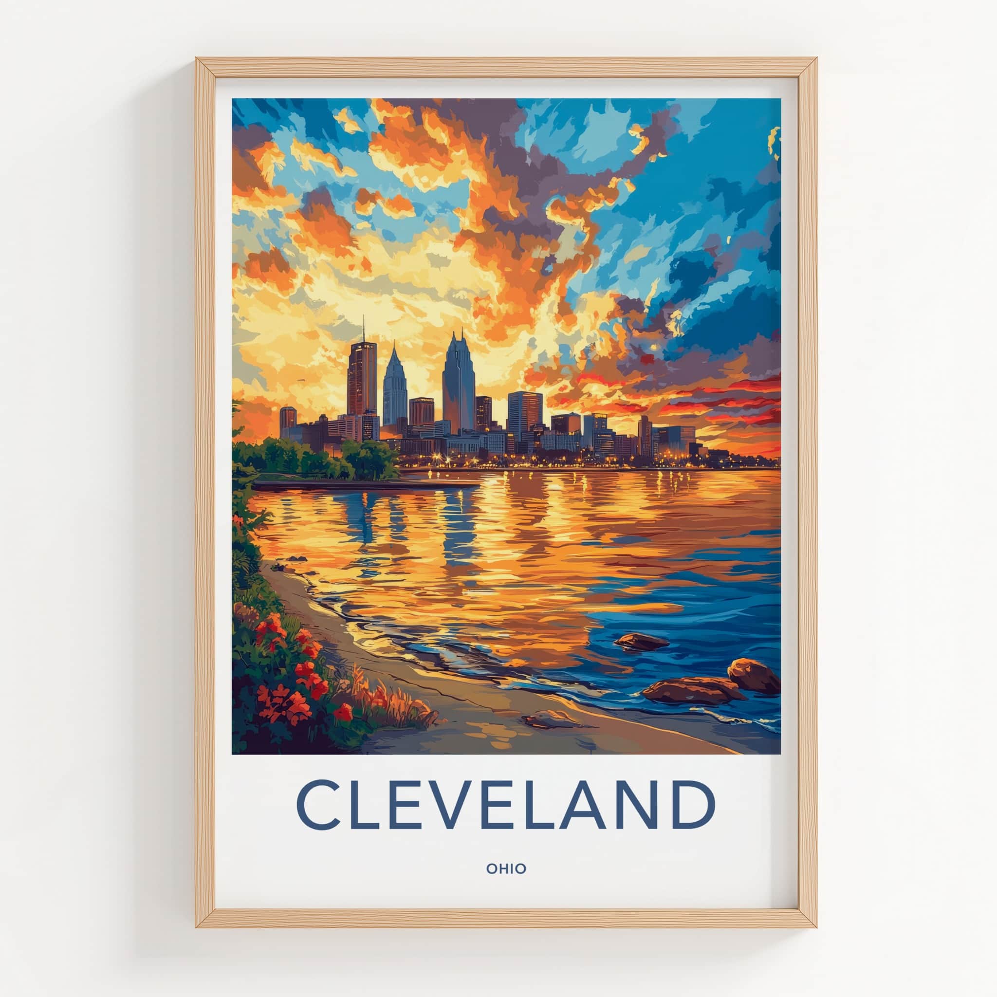 Cleveland Poster - Ohio Travel Art - Vibrant Sunset Reflections Home Decor