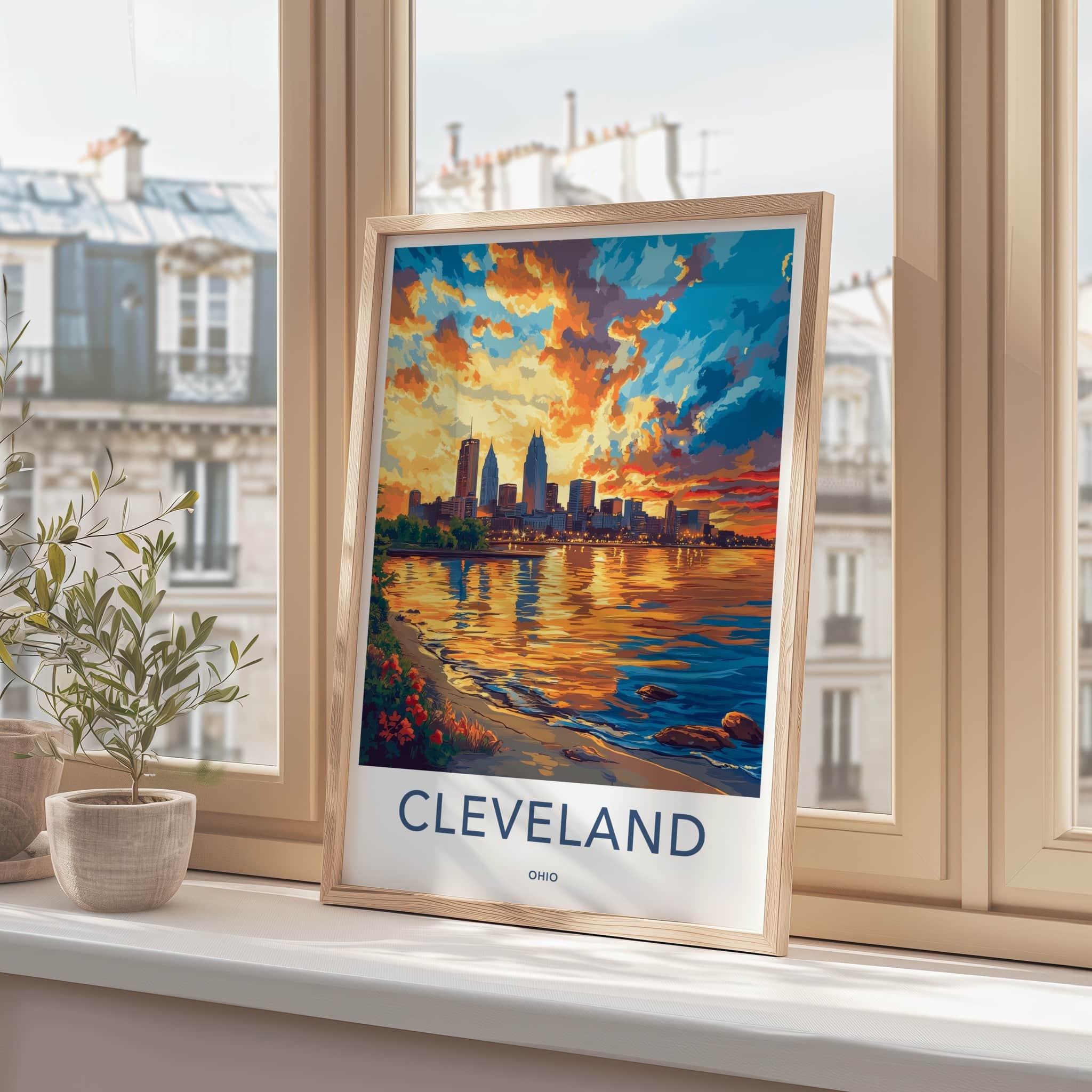 Cleveland Poster - Ohio Travel Art - Vibrant Sunset Reflections Home Decor