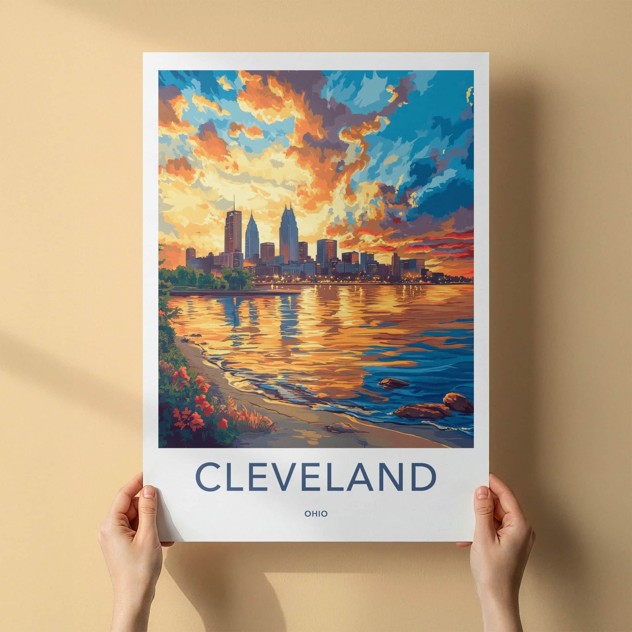Cleveland Poster - Ohio Travel Art - Vibrant Sunset Reflections Home Decor