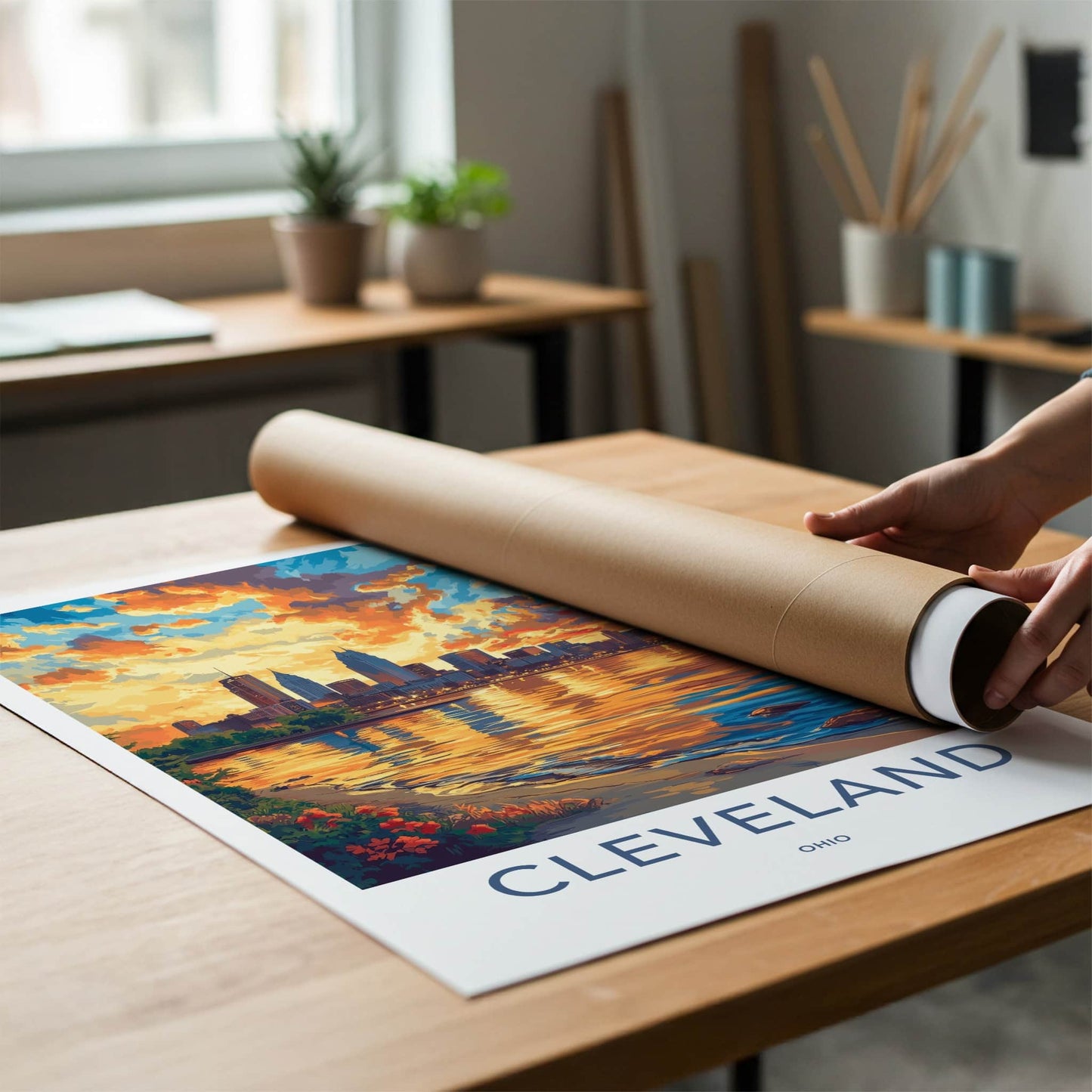 Cleveland Poster - Ohio Travel Art - Vibrant Sunset Reflections Home Decor