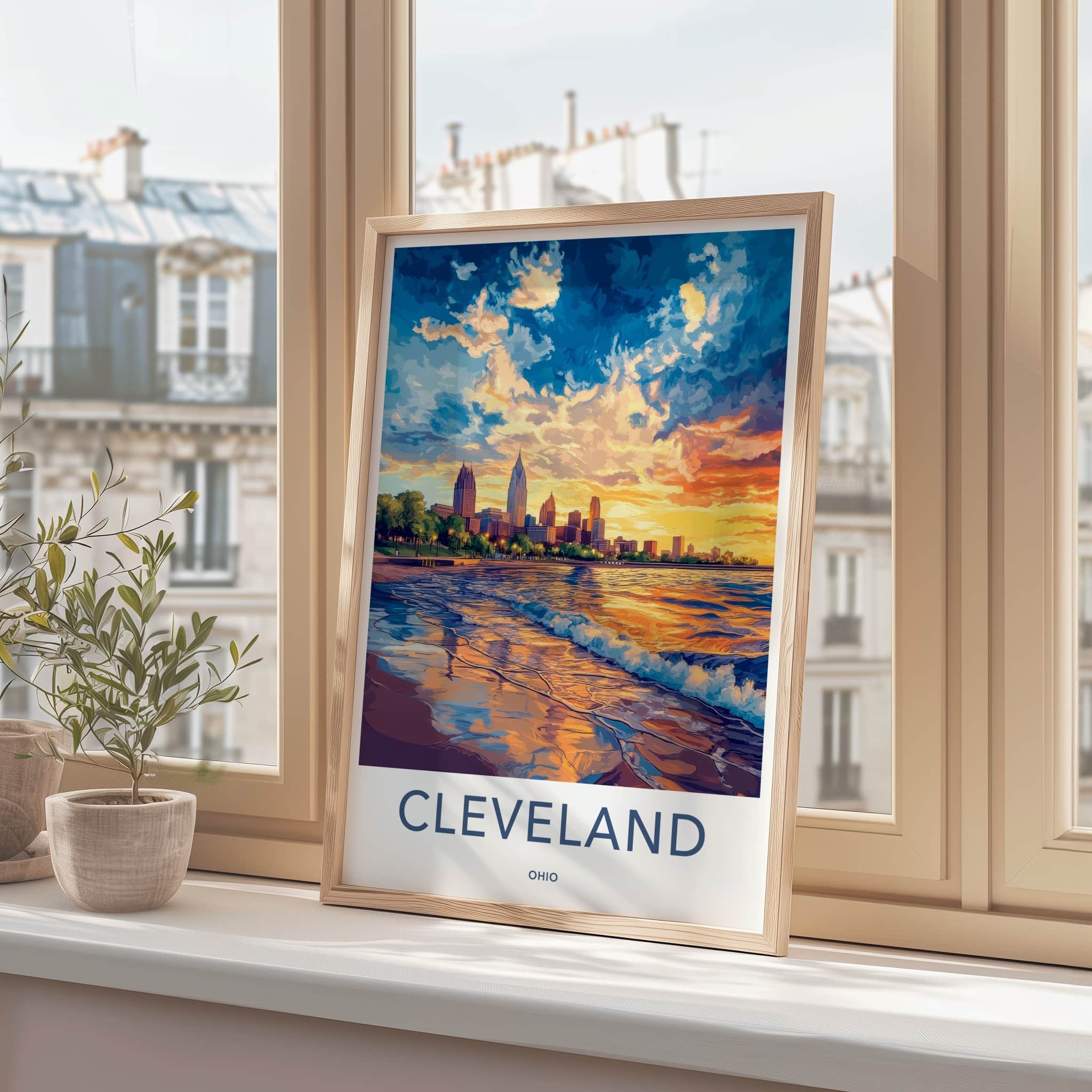 Cleveland Poster - Ohio Wall Art - Lakefront City Sunset Home Decor