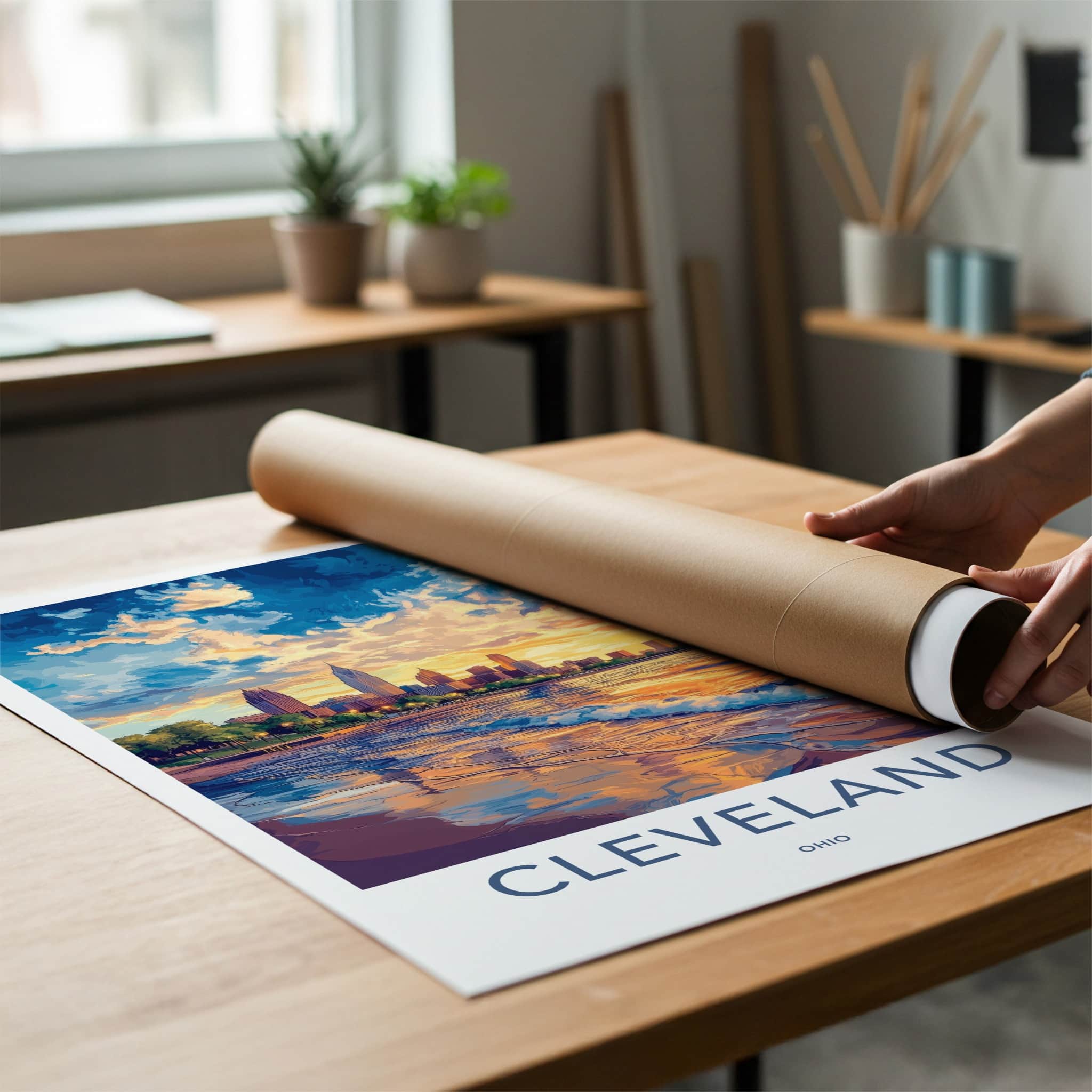Cleveland Poster - Ohio Wall Art - Lakefront City Sunset Home Decor