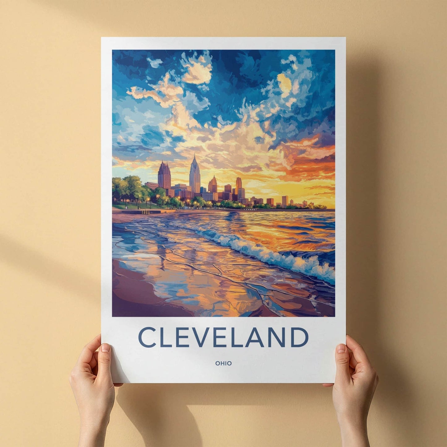 Cleveland Poster - Ohio Wall Art - Lakefront City Sunset Home Decor