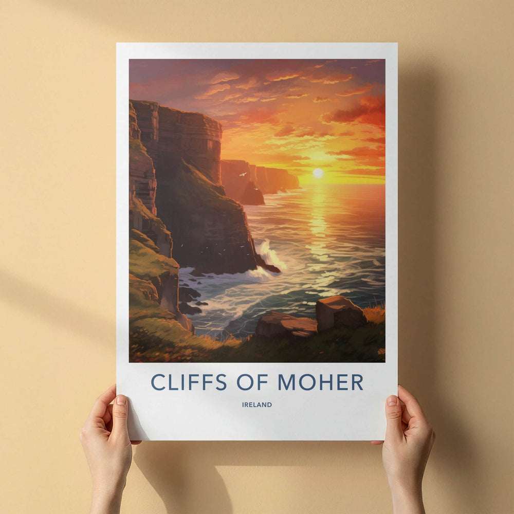 Cliffs of Moher Poster - Ireland Travel Art - Dramatic Ocean Sunset Home Decor