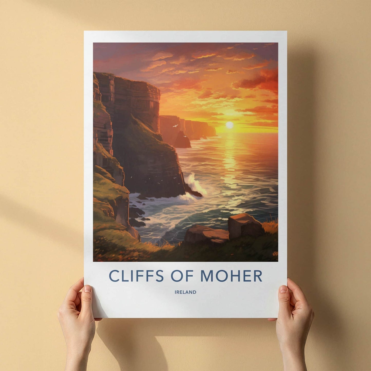 Cliffs of Moher Poster - Ireland Travel Art - Dramatic Ocean Sunset Home Decor