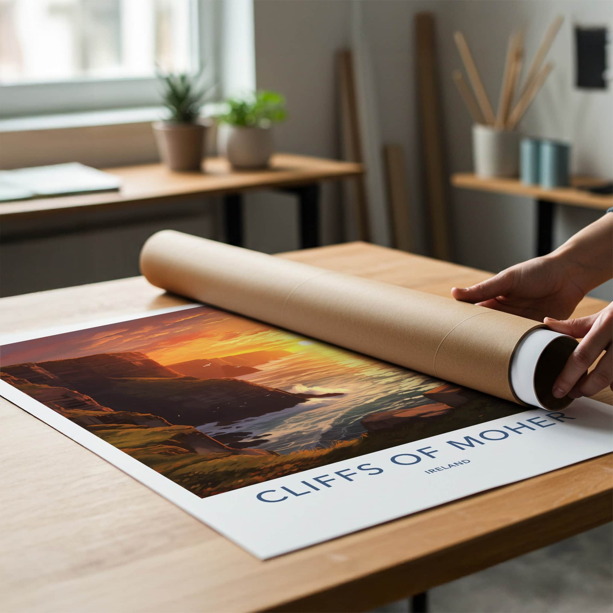 Cliffs of Moher Poster - Ireland Travel Art - Dramatic Ocean Sunset Home Decor