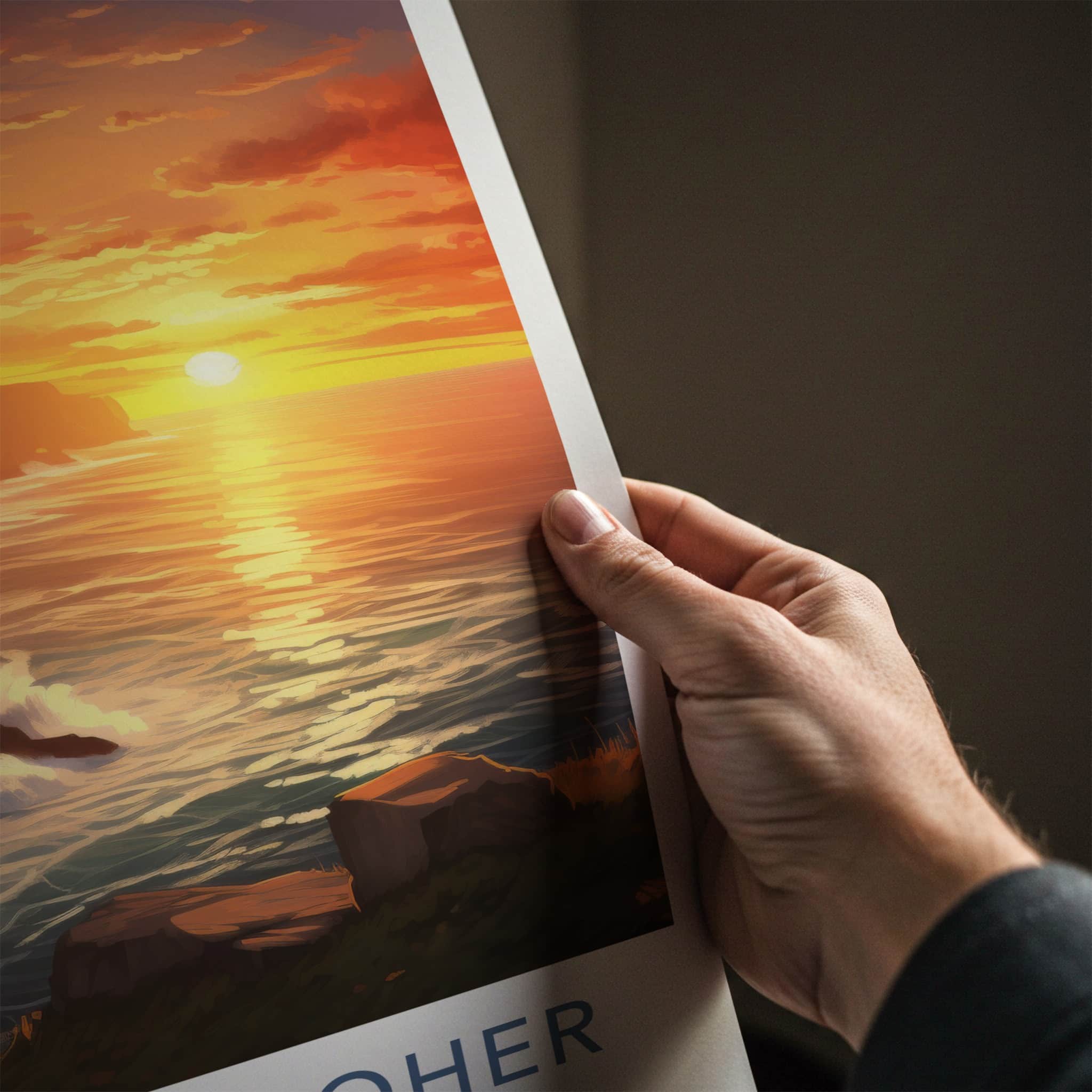 Cliffs of Moher Poster - Ireland Travel Art - Dramatic Ocean Sunset Home Decor
