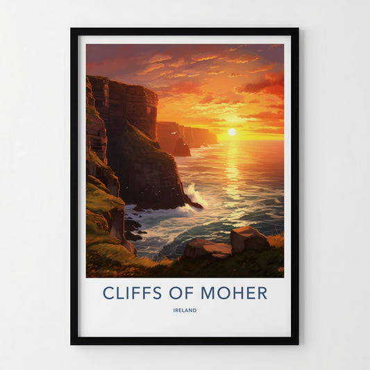 Cliffs of Moher Poster - Ireland Travel Art - Dramatic Ocean Sunset Home Decor