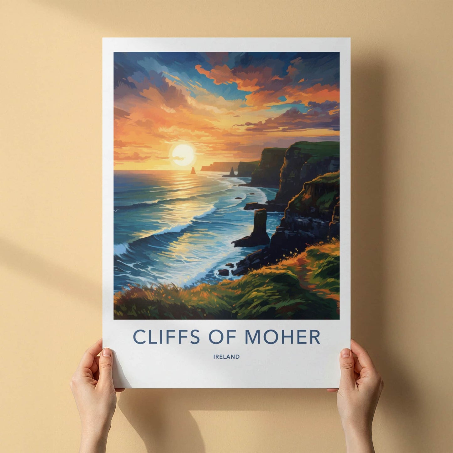 Cliffs of Moher Poster - Ireland Travel Art - Dramatic Ocean Sunset Home Decor