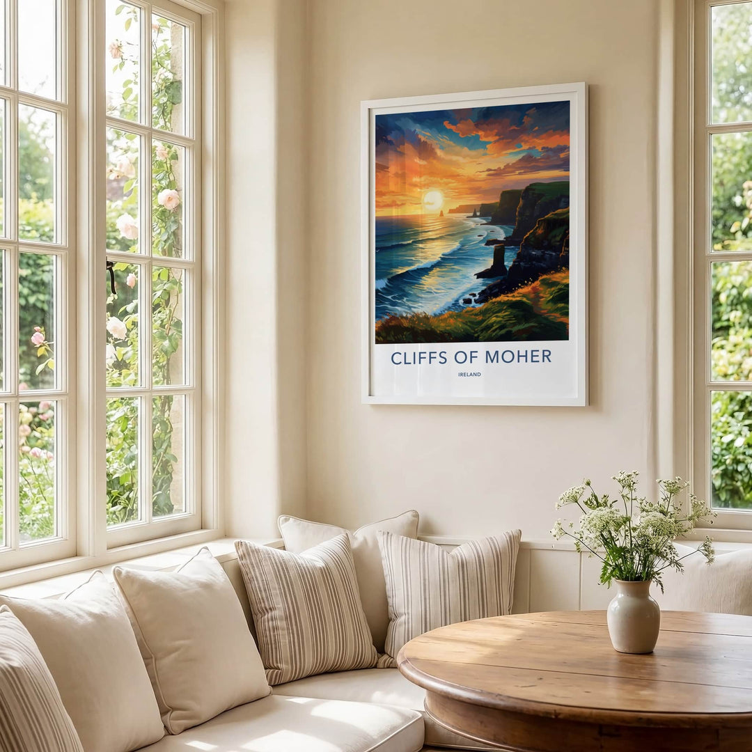 Cliffs of Moher Poster - Ireland Travel Art - Dramatic Ocean Sunset Home Decor