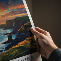 Cliffs of Moher Poster - Ireland Travel Art - Dramatic Ocean Sunset Home Decor