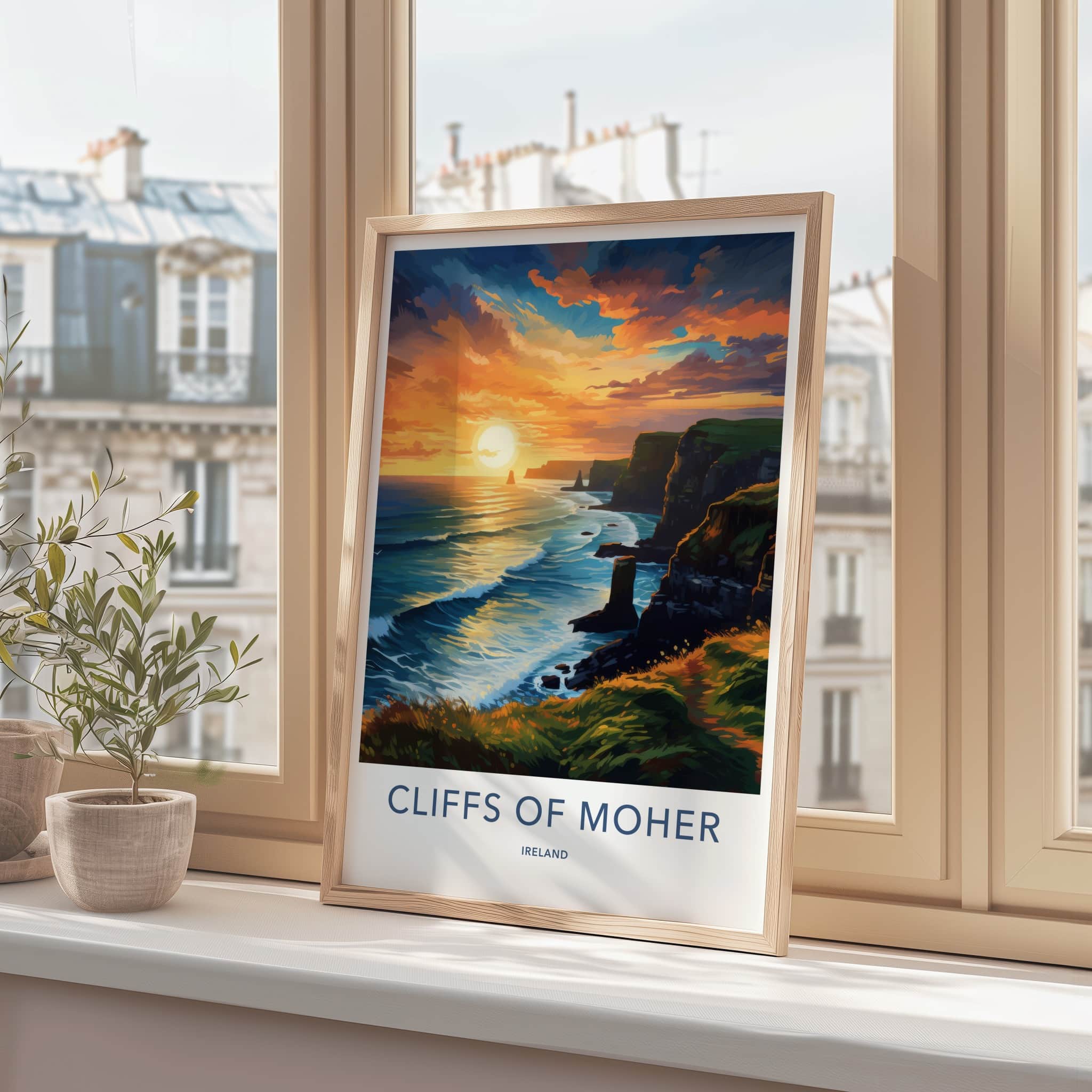 Cliffs of Moher Poster - Ireland Travel Art - Dramatic Ocean Sunset Home Decor