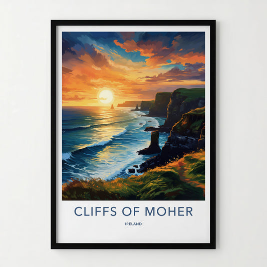 Cliffs of Moher Poster - Ireland Travel Art - Dramatic Ocean Sunset Home Decor