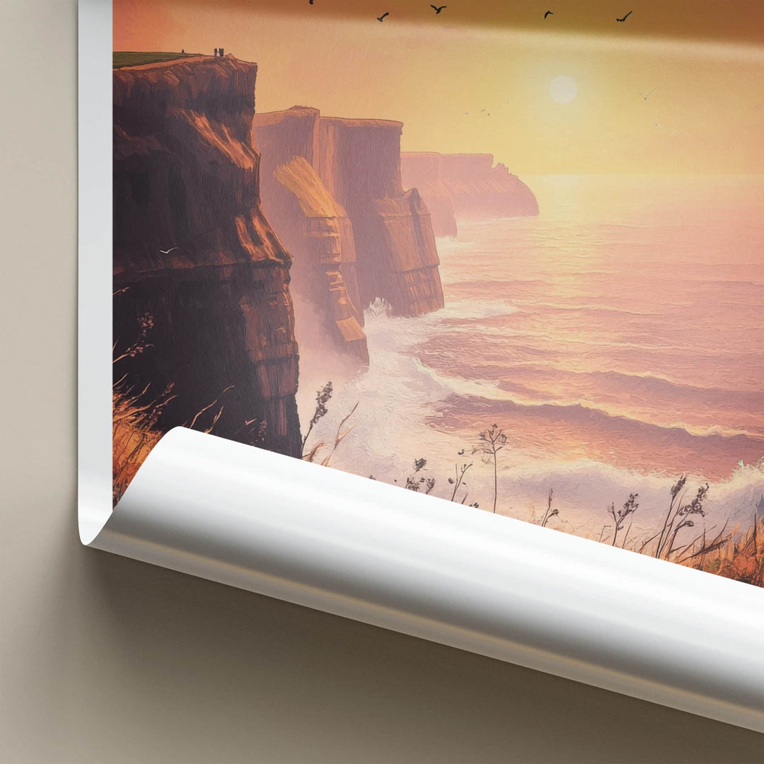 Cliffs Of Moher Poster - Ireland Travel Art - Golden Sunset Waves Wall Decor