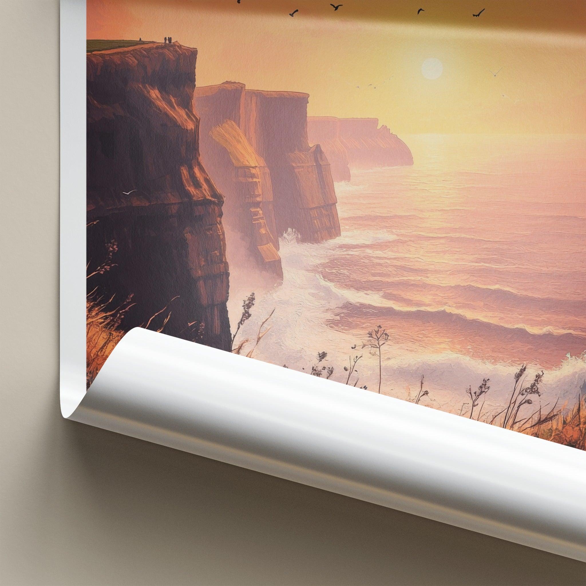 Cliffs Of Moher Poster - Ireland Travel Art - Golden Sunset Waves Wall Decor
