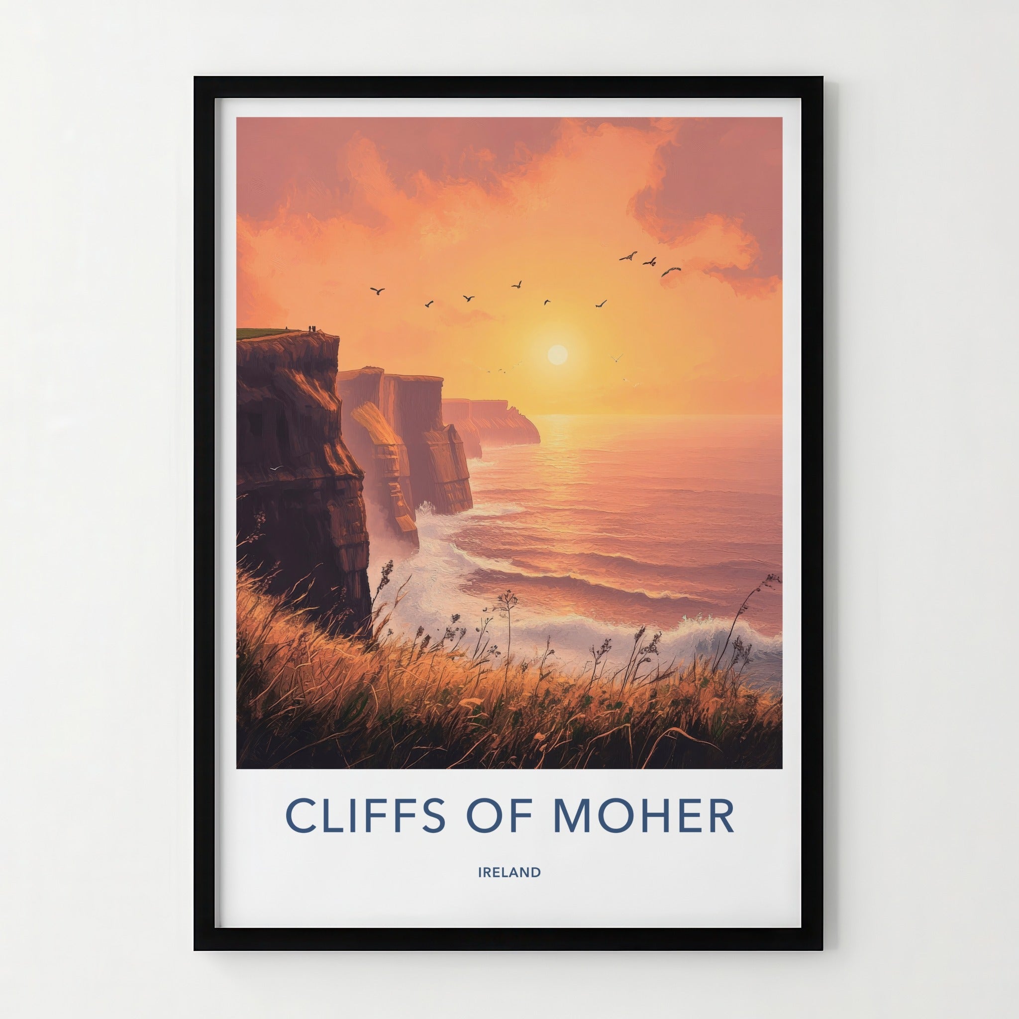 Cliffs Of Moher Poster - Ireland Travel Art - Golden Sunset Waves Wall Decor