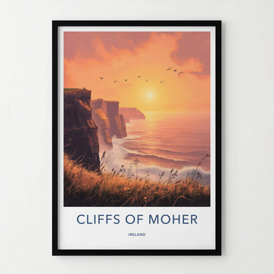 Cliffs Of Moher Poster - Ireland Travel Art - Golden Sunset Waves Wall Decor