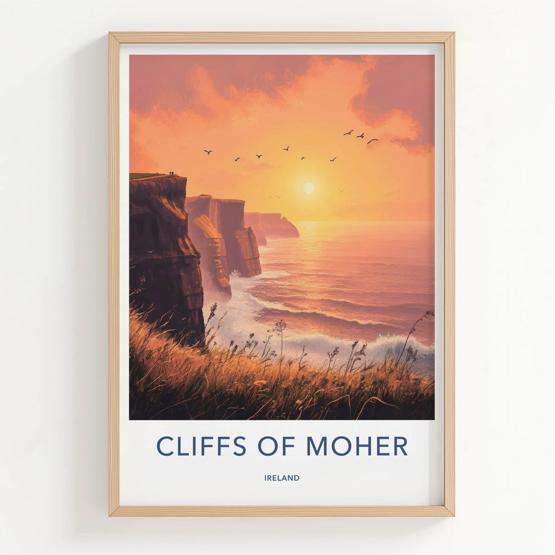 Cliffs Of Moher Poster - Ireland Travel Art - Golden Sunset Waves Wall Decor