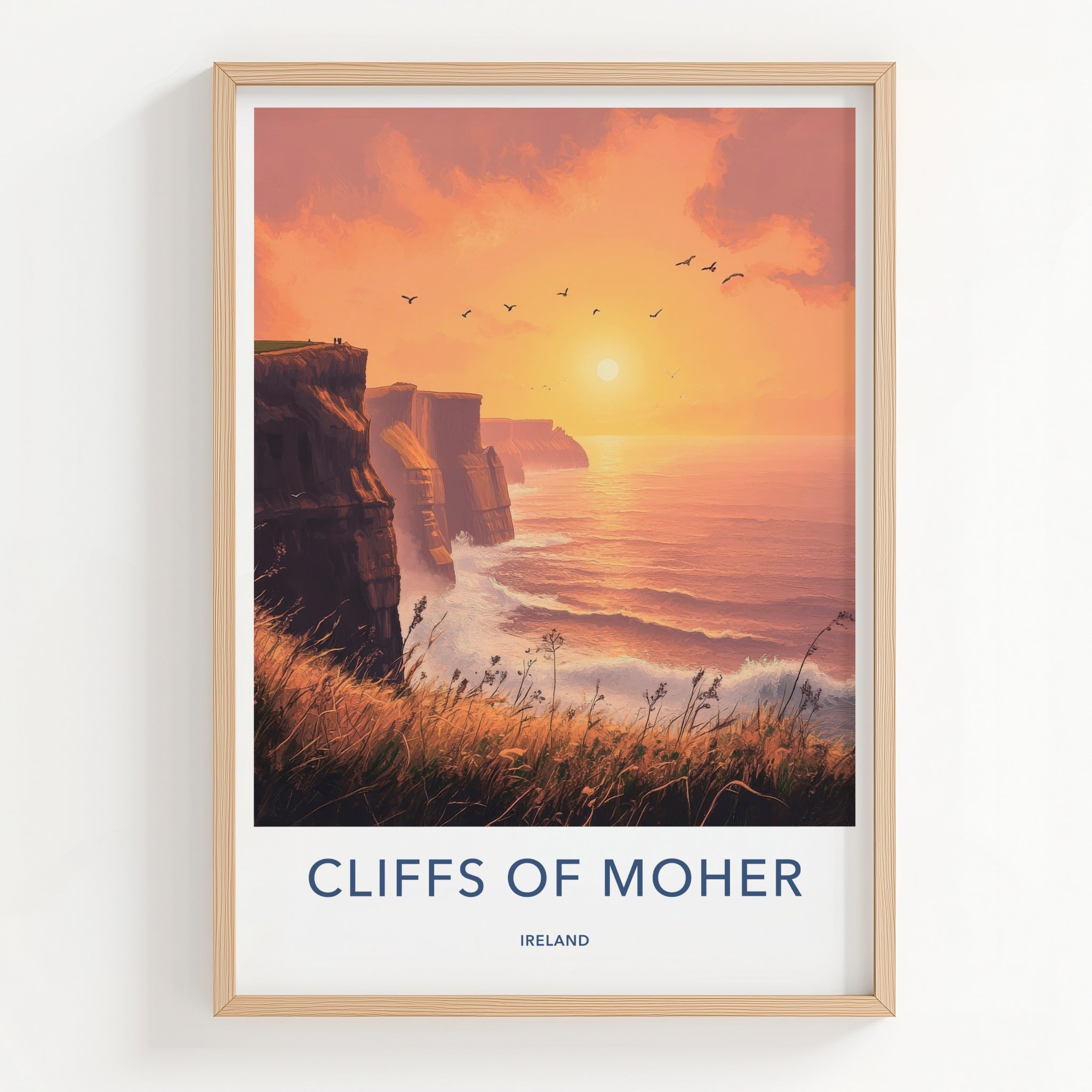 Cliffs Of Moher Poster - Ireland Travel Art - Golden Sunset Waves Wall Decor