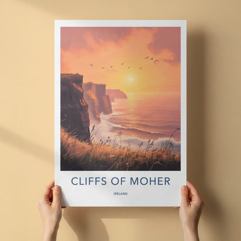 Cliffs Of Moher Poster - Ireland Travel Art - Golden Sunset Waves Wall Decor
