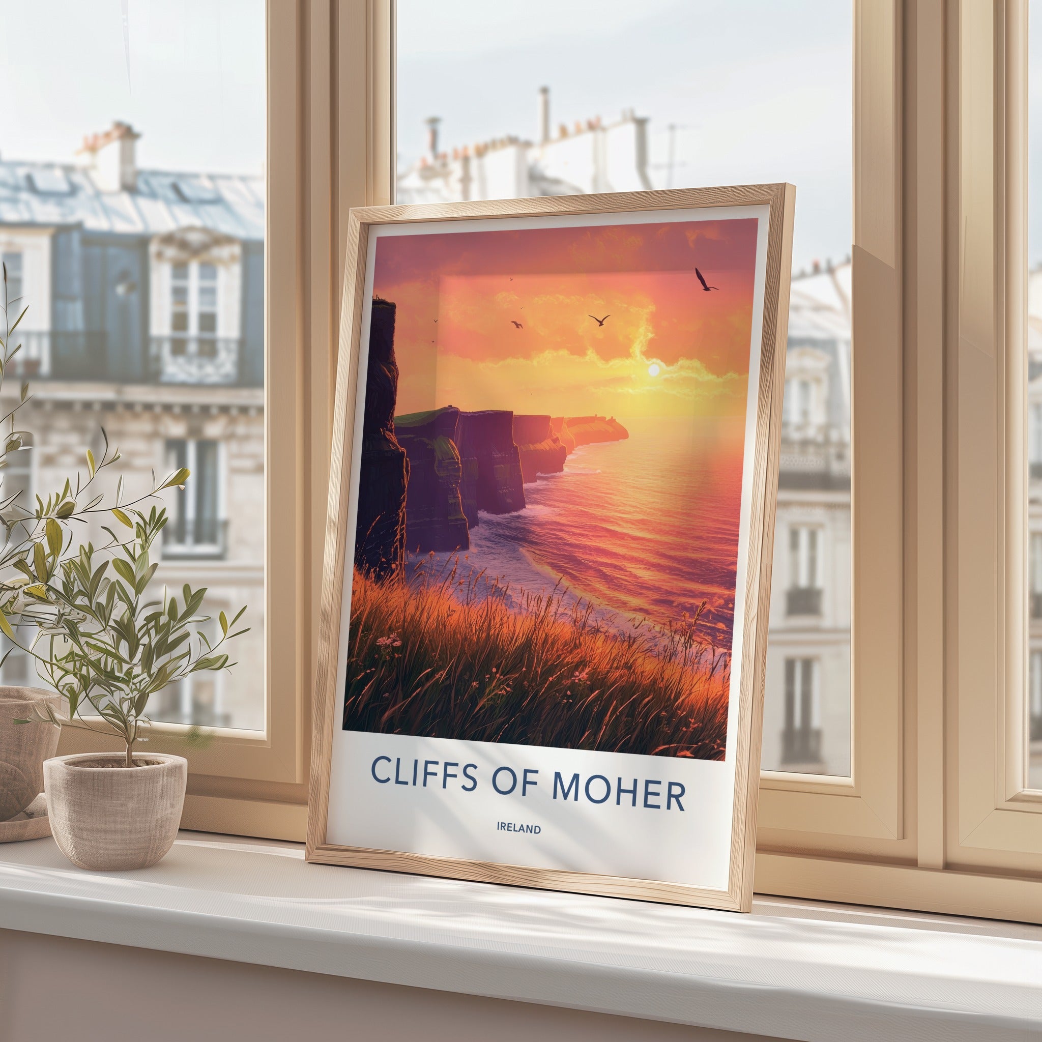 Cliffs Of Moher Poster - Ireland Travel Art - Grassy Cliff Sunset Wall Decor
