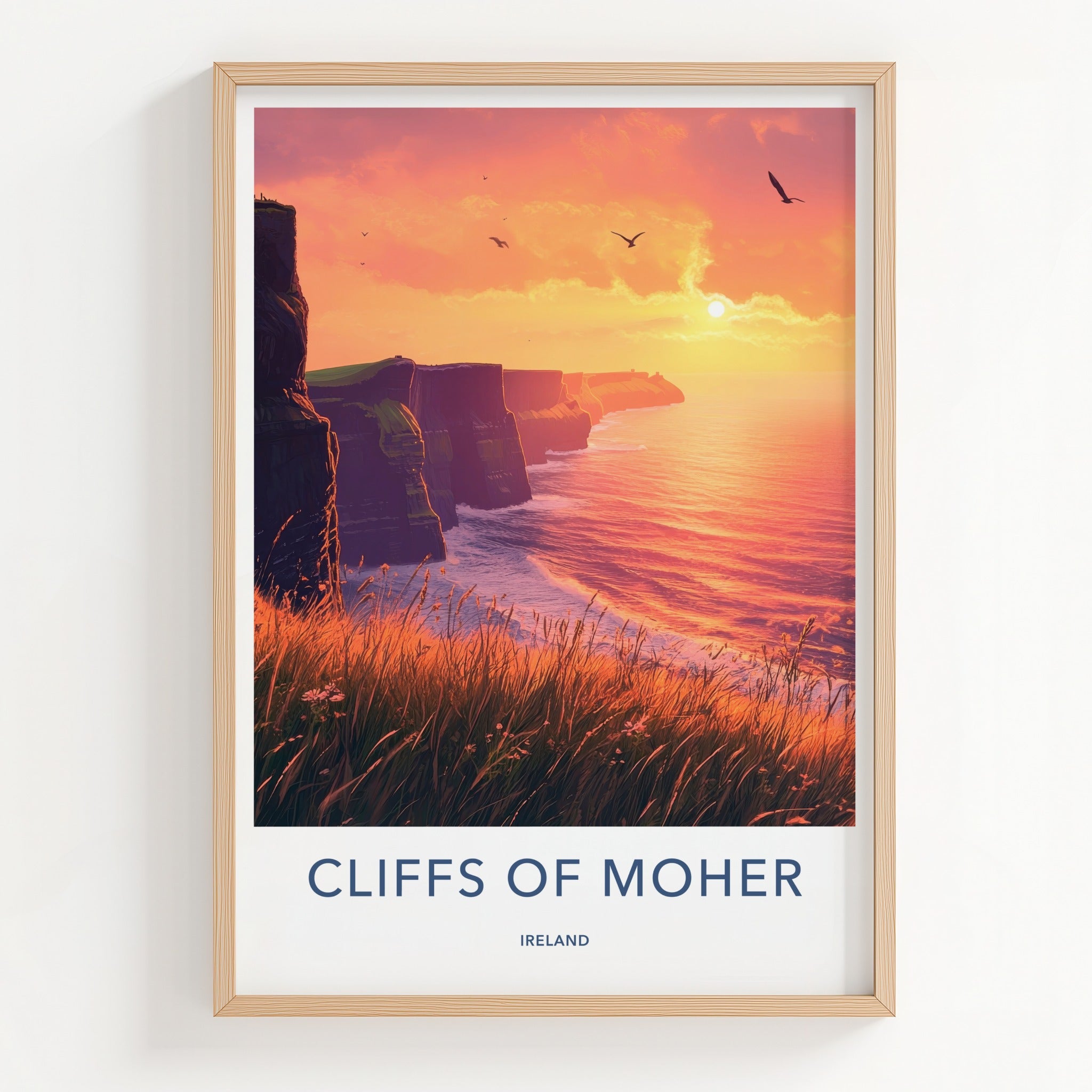 Cliffs Of Moher Poster - Ireland Travel Art - Grassy Cliff Sunset Wall Decor