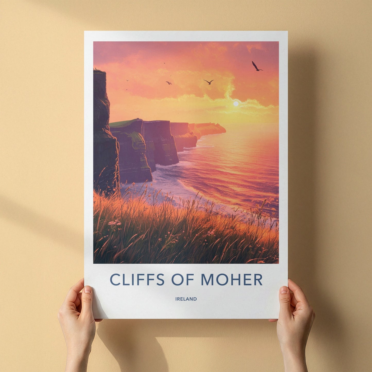 Cliffs Of Moher Poster - Ireland Travel Art - Grassy Cliff Sunset Wall Decor