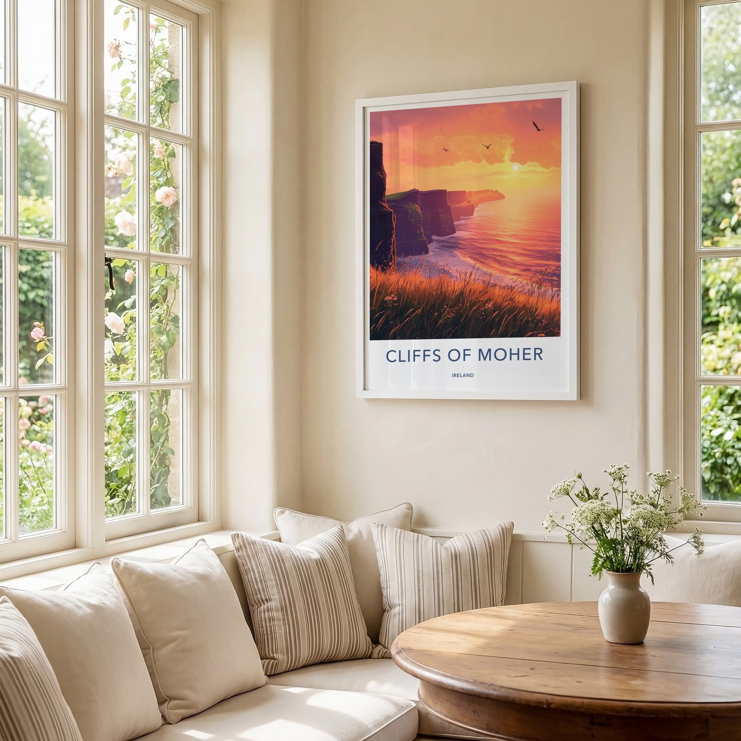 Cliffs Of Moher Poster - Ireland Travel Art - Grassy Cliff Sunset Wall Decor