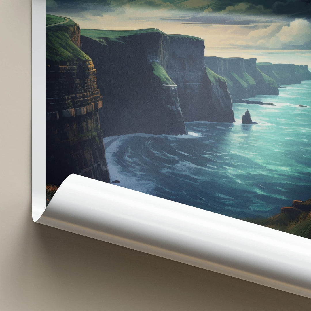 Cliffs of Moher Poster - Ireland Travel Art - Moonlit Ocean Cliffs Home Decor