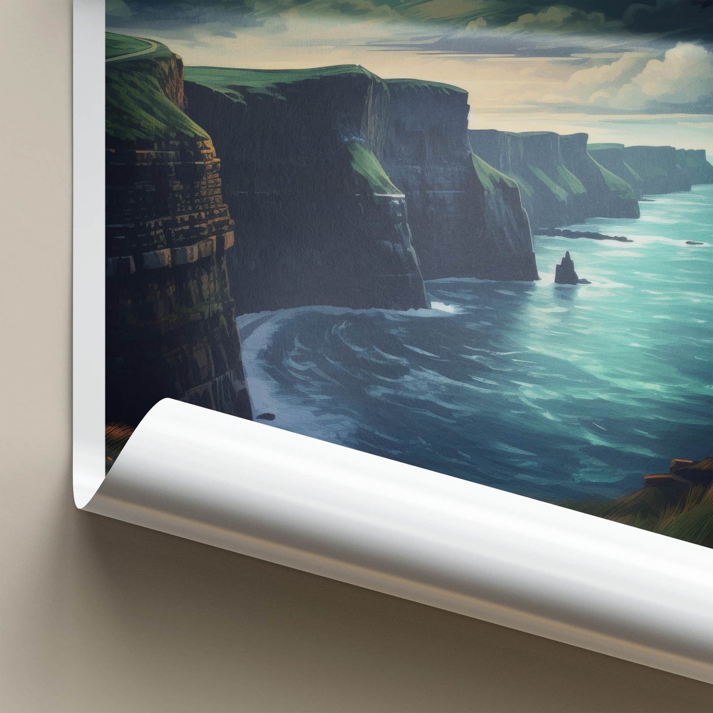 Cliffs of Moher Poster - Ireland Travel Art - Moonlit Ocean Cliffs Home Decor