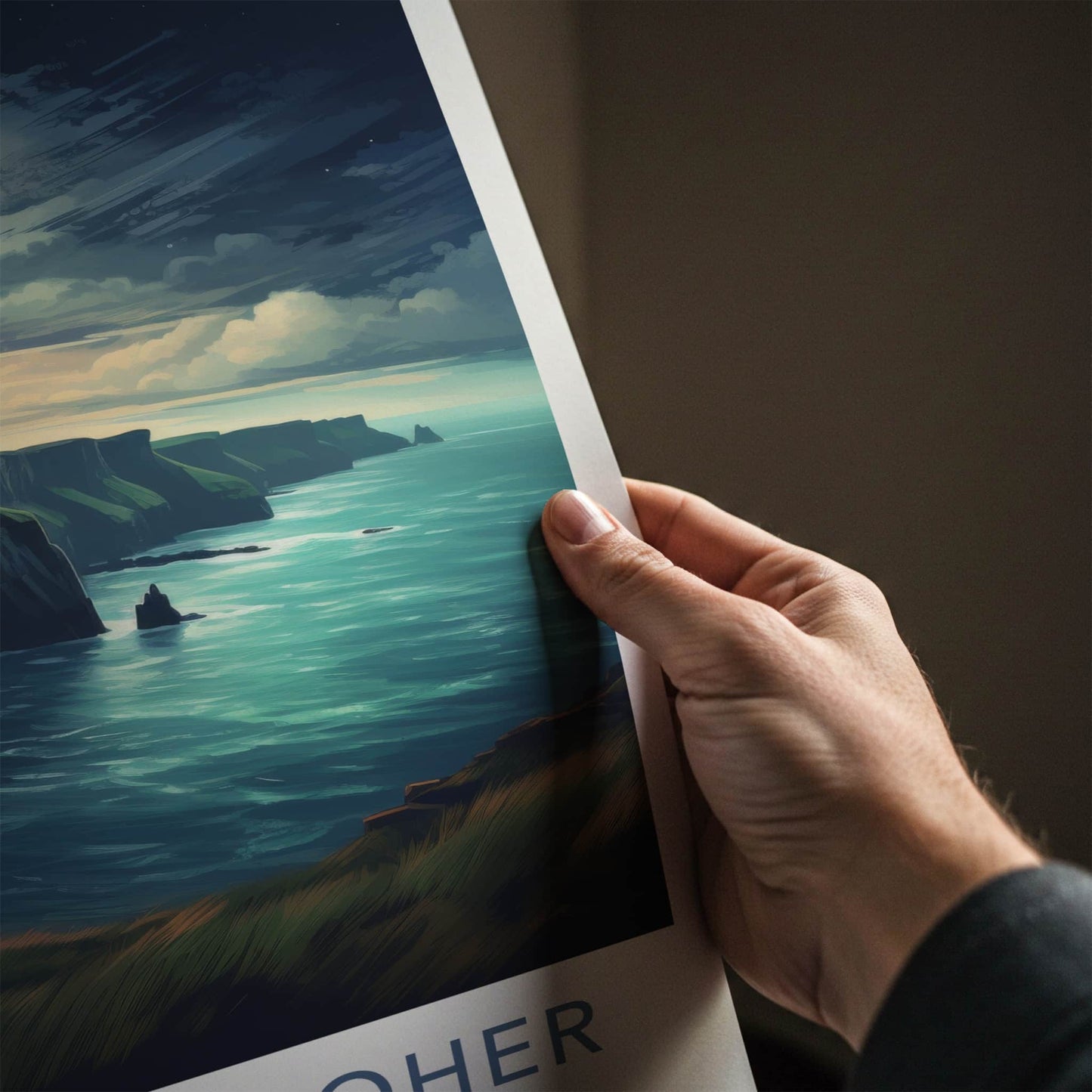 Cliffs of Moher Poster - Ireland Travel Art - Moonlit Ocean Cliffs Home Decor