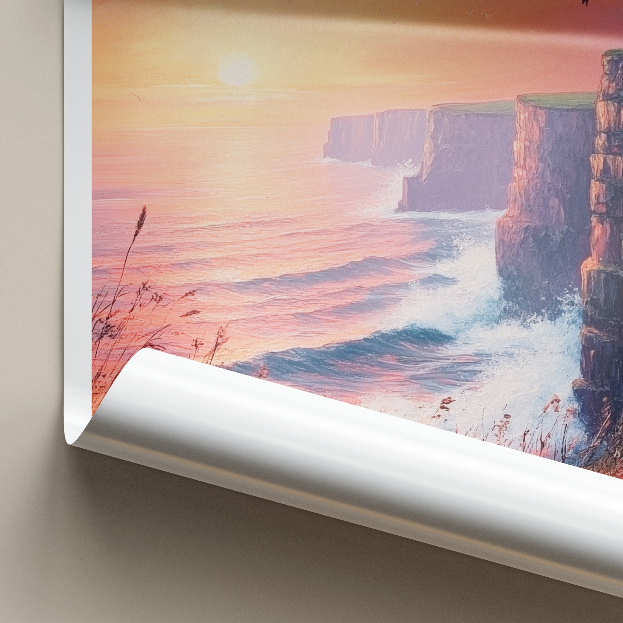 Cliffs of Moher Poster - Ireland Travel Print - Golden Sunset Cliffs Wall Decor