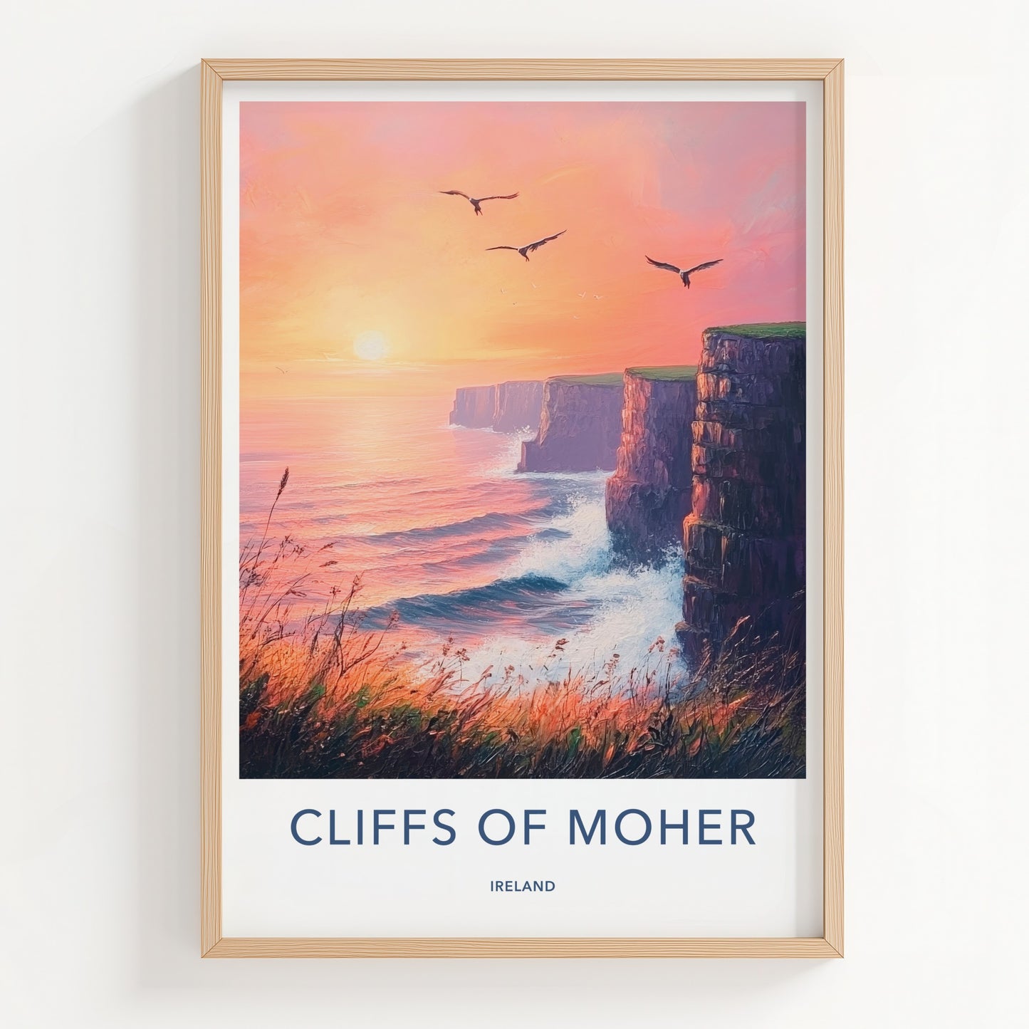 Cliffs of Moher Poster - Ireland Travel Print - Golden Sunset Cliffs Wall Decor