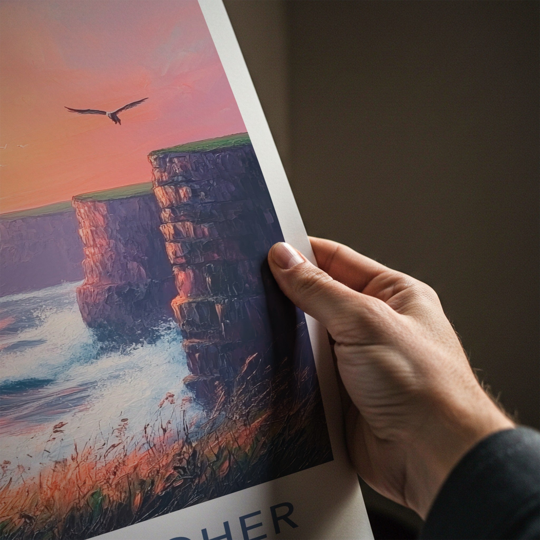 Cliffs of Moher Poster - Ireland Travel Print - Golden Sunset Cliffs Wall Decor